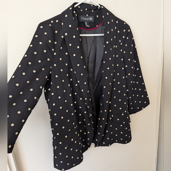 Forever 21 Womens Medium Black Polka Dot Blazer Sport Coat Preppy Workwear - Picture 4 of 7